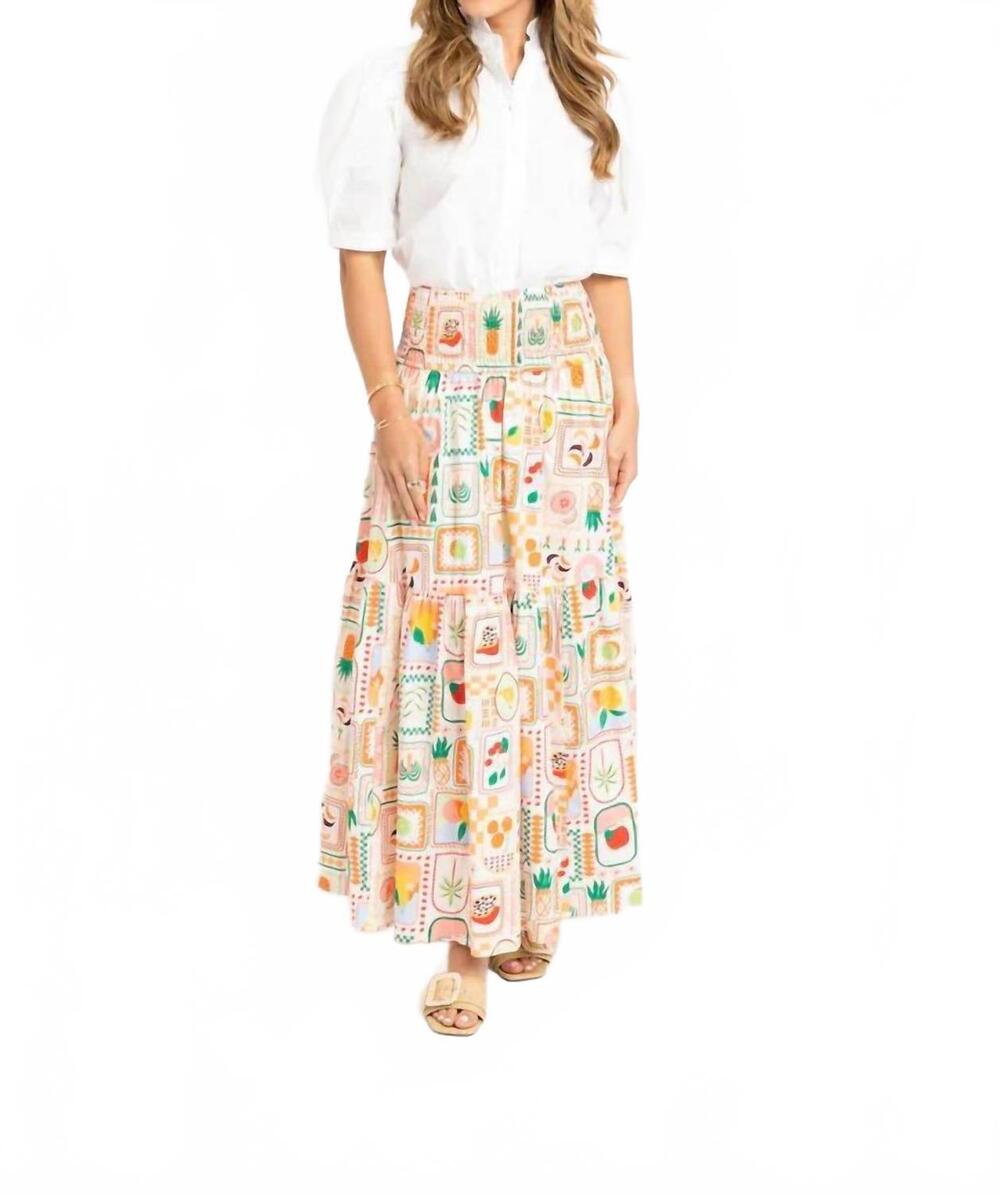 NEW KARLIE women's fruit basket smock waist skirt in ivory